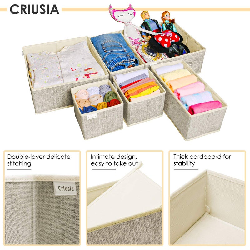 Criusia Underwear Drawer Organizer, 6 Set Foldable Underwear Drawer Organizer and Closet Dividers,Storage Box for Clothes, Socks, Underwear (6 Bins, Beige) - Image 4